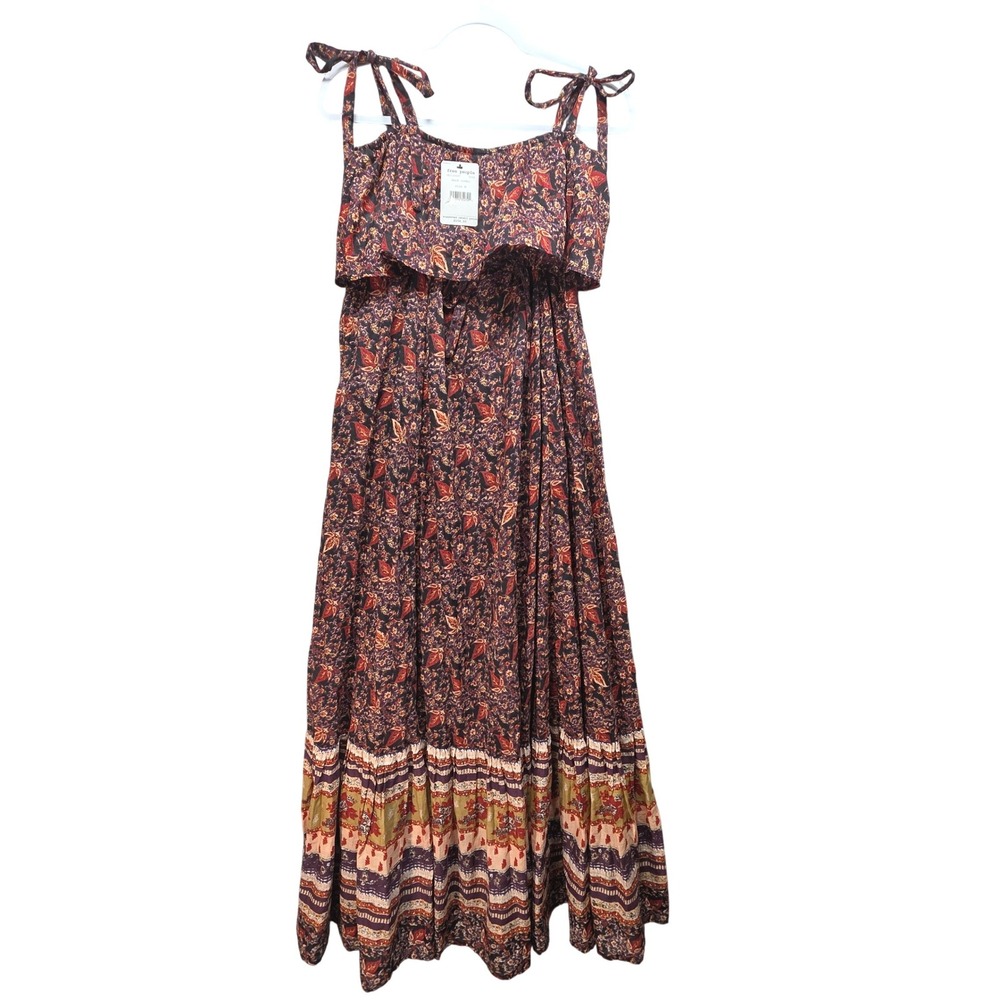 New Free People Tangier Babydoll Maxi Dress M Dark Combo Floral Boho Fall Hippie